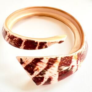 Vintage Carved Shell Cuff Bracelet • 1970s Boho Jewelry •Tropical Artisan Bangle